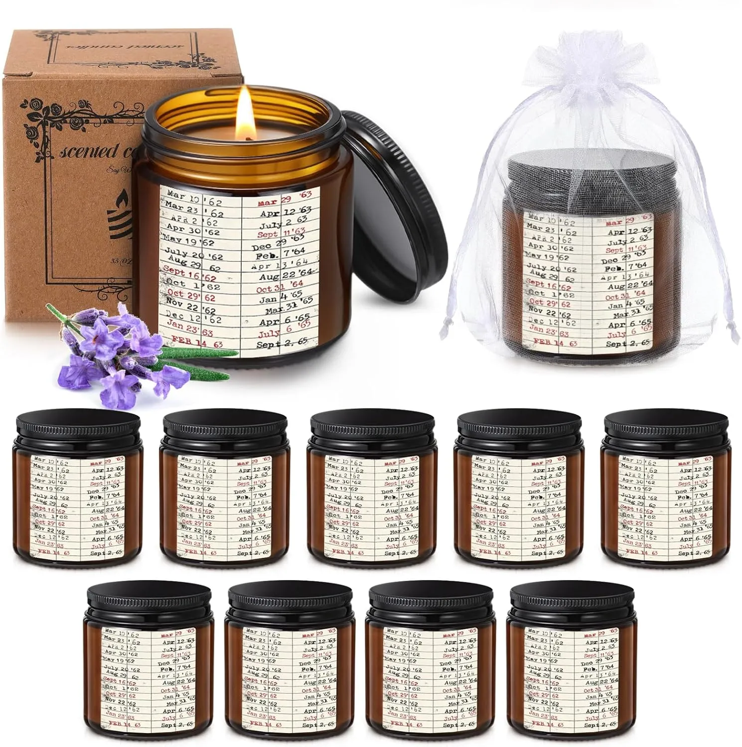 10 Set Book Lovers Gifts Library Due Date Scented Candles Natural Soy Wax Jar Candle with Organza Bag Reading Week Ideas Gifts for Readers Bookish Librarian Book Club Decor