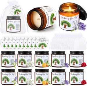 10 Sets Family Reunion Favors for Guests, Remembering Our Roots Themed Candle with Thank You Cards and Organza Gift Bags for Family Gathering Party Guests Souvenir Gifts