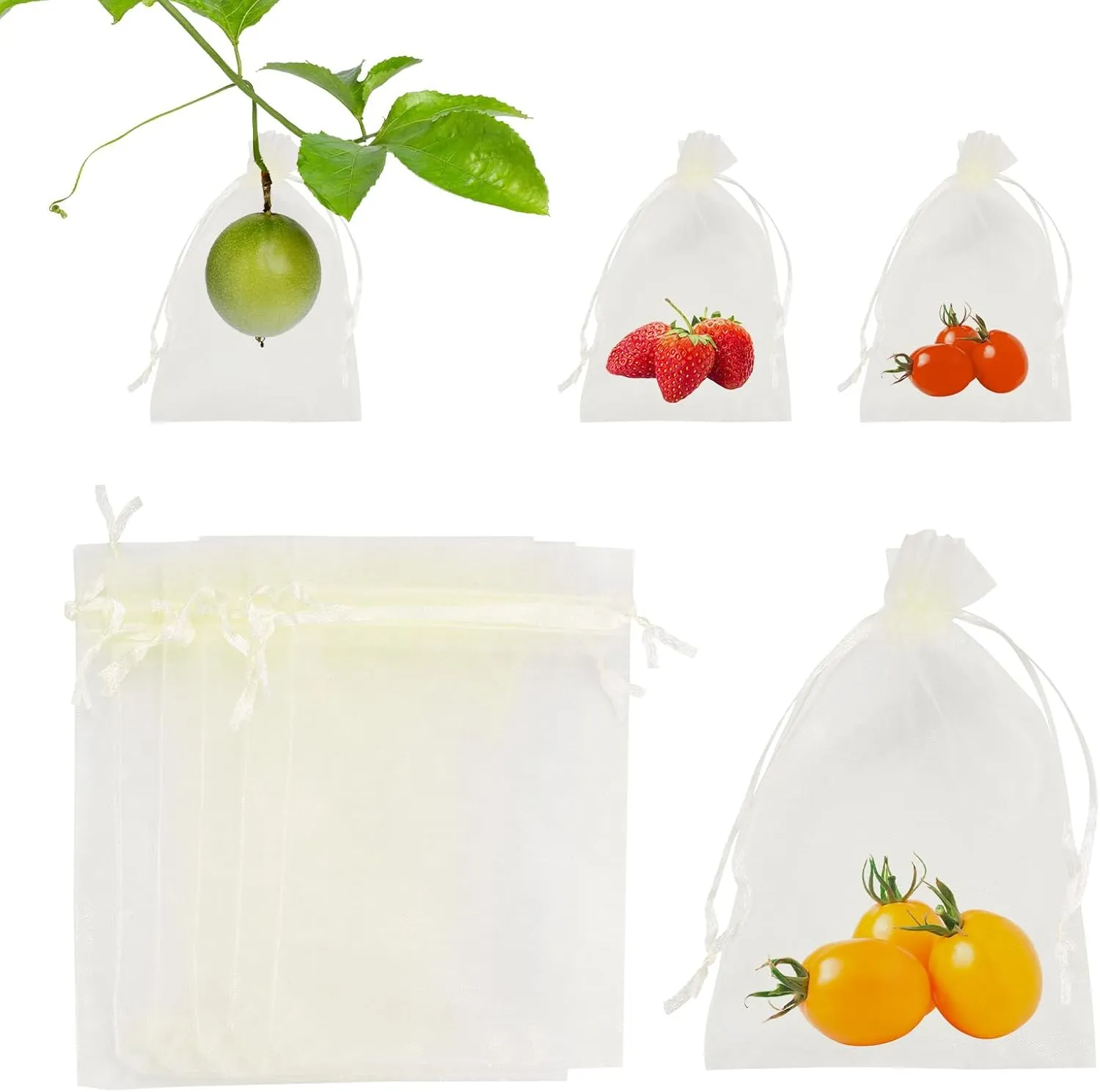 100 Pcs Fruit Protection Bags - 4x6 Inch Fruit Netting Bags Fruit Cover Mesh Bag with Drawstring Netting Barrier Bags Apply to Fruit/Flower(Beige)
