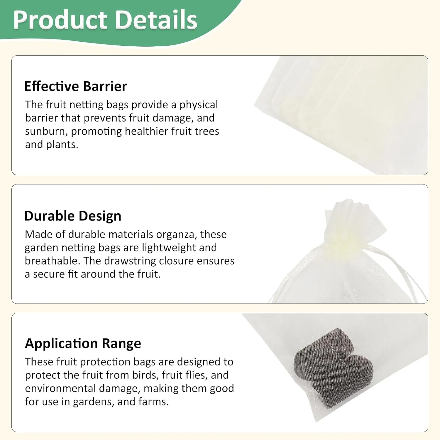 100 Pcs Fruit Protection Bags - 4x6 Inch Fruit Netting Bags Fruit Cover Mesh Bag with Drawstring Netting Barrier Bags Apply to Fruit/Flower(Beige)