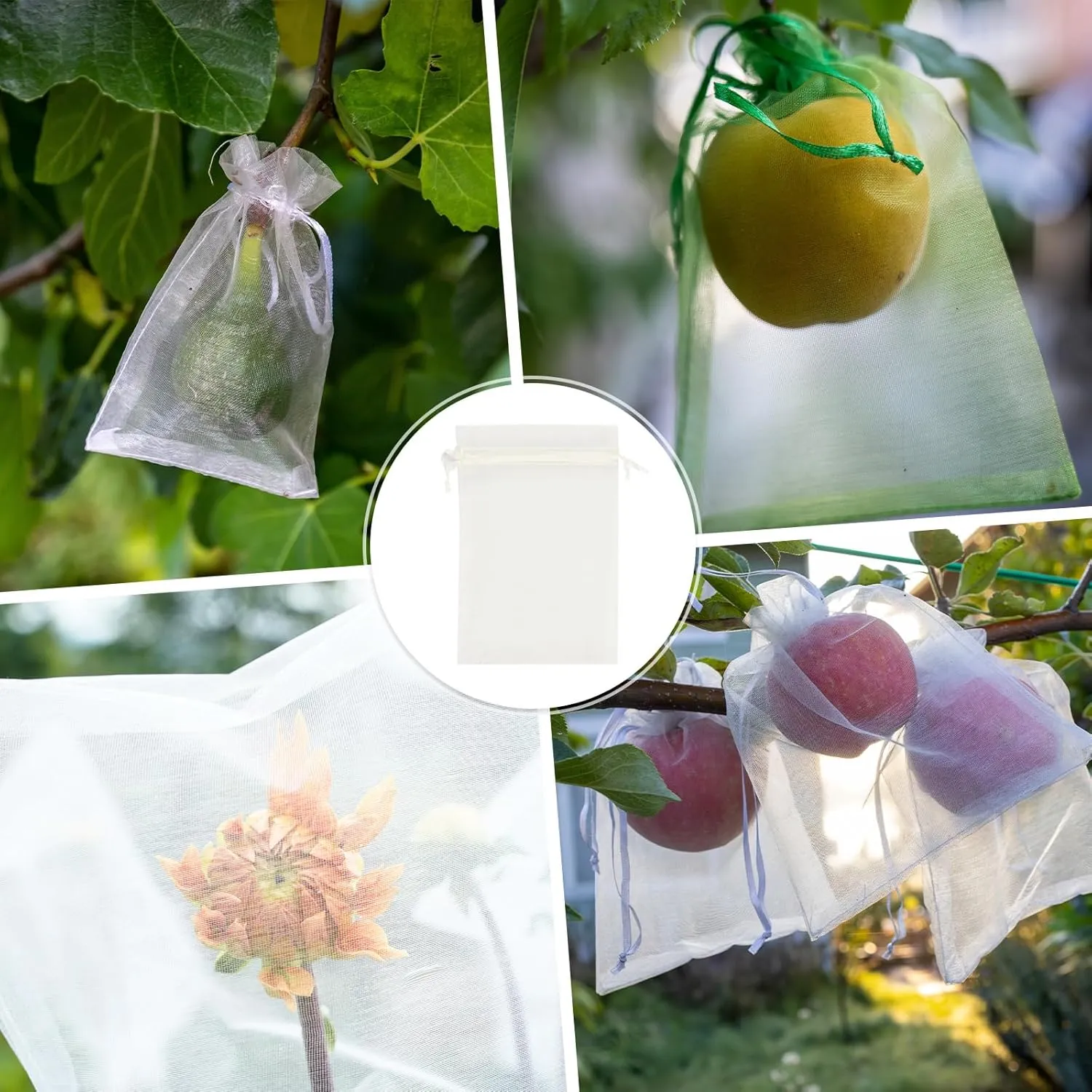 100 Pcs Fruit Protection Bags - 4x6 Inch Fruit Netting Bags Fruit Cover Mesh Bag with Drawstring Netting Barrier Bags Apply to Fruit/Flower(Beige)