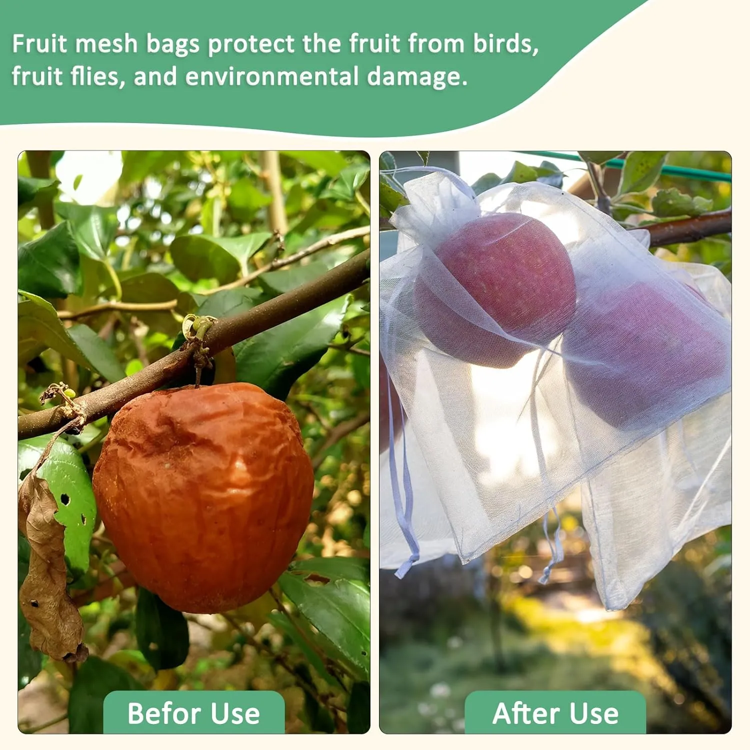 100 Pcs Fruit Protection Bags - 6x8 Inch Fruit Netting Bags Fruit Cover Mesh Bag with Drawstring Netting Barrier Bags Apply to Fruit/Flower(Light Purple)