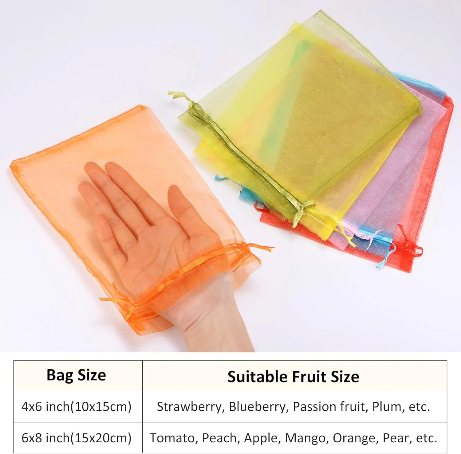 100 Pcs Fruit Protection Bags - 6x8 Inch Fruit Netting Bags Fruit Cover Mesh Bag with Drawstring Netting Barrier Bags Apply to Fruit/Flower(Light Purple)