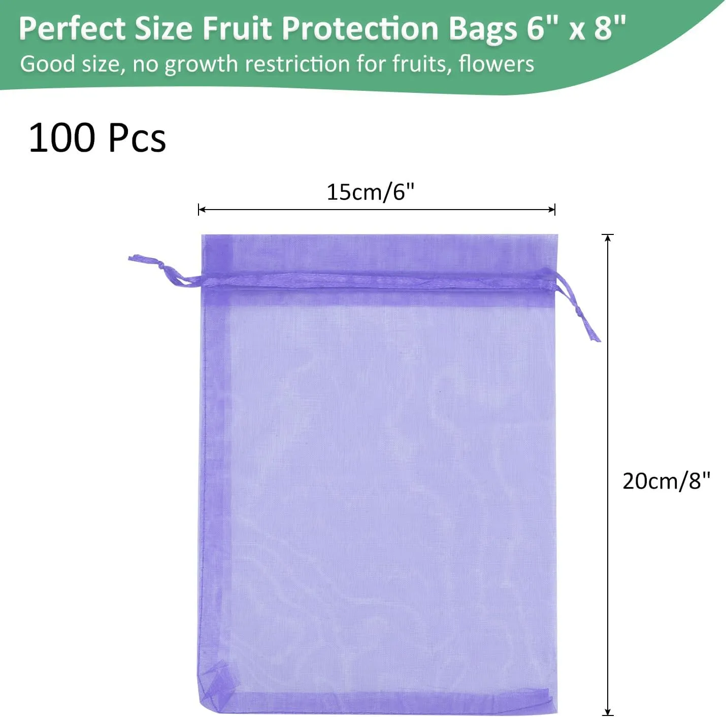 100 Pcs Fruit Protection Bags - 6x8 Inch Fruit Netting Bags Fruit Cover Mesh Bag with Drawstring Netting Barrier Bags Apply to Fruit/Flower(Light Purple)