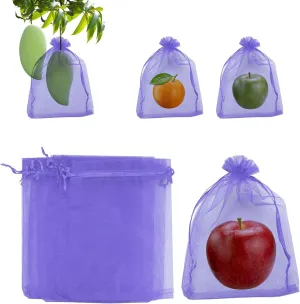 100 Pcs Fruit Protection Bags - 6x8 Inch Fruit Netting Bags Fruit Cover Mesh Bag with Drawstring Netting Barrier Bags Apply to Fruit/Flower(Light Purple)