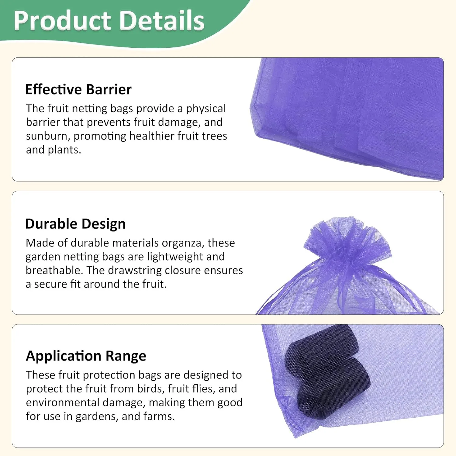 100 Pcs Fruit Protection Bags - 6x8 Inch Fruit Netting Bags Fruit Cover Mesh Bag with Drawstring Netting Barrier Bags Apply to Fruit/Flower(Light Purple)