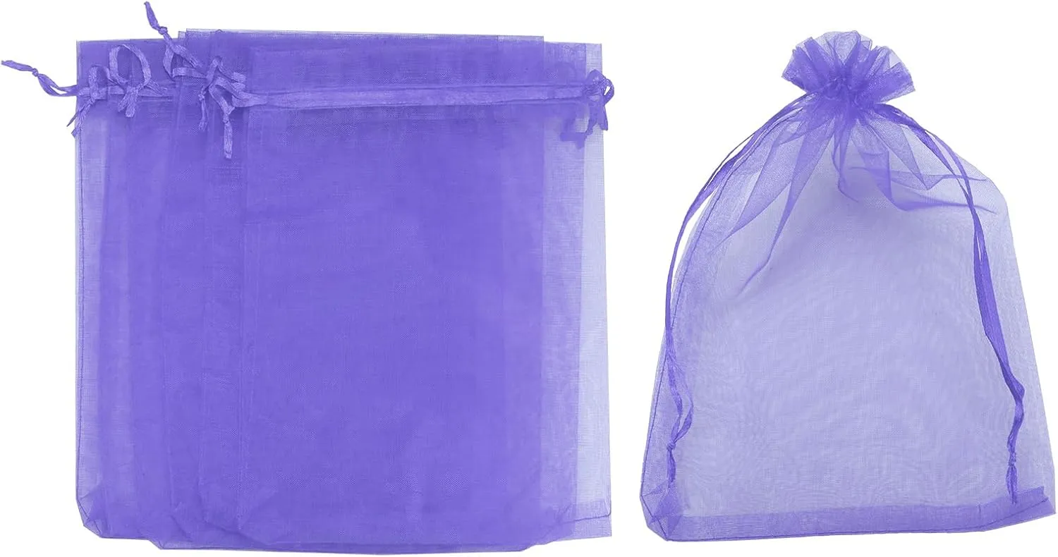 100 Pcs Fruit Protection Bags - 6x8 Inch Fruit Netting Bags Fruit Cover Mesh Bag with Drawstring Netting Barrier Bags Apply to Fruit/Flower(Light Purple)