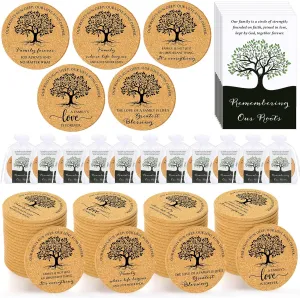 100 Set Mother's Day Family Reunion Favors Include Our Roots Run Deep Our Love Runs Deeper Cork Coaster Absorbent Cork Mat with Card Organza Bag Summer Gift for Gathering Picnic