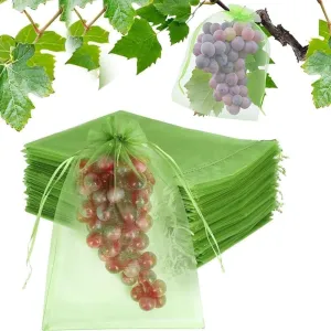 100PCS Fruit Protection Bags: Premium Green Mesh Drawstring Netting Barrier Bags for Apples, Mangoes, Tomatoes & More - Essential for Protecting Fruits, Flowers & Vegetables (6.8 * 9in 100pcs)