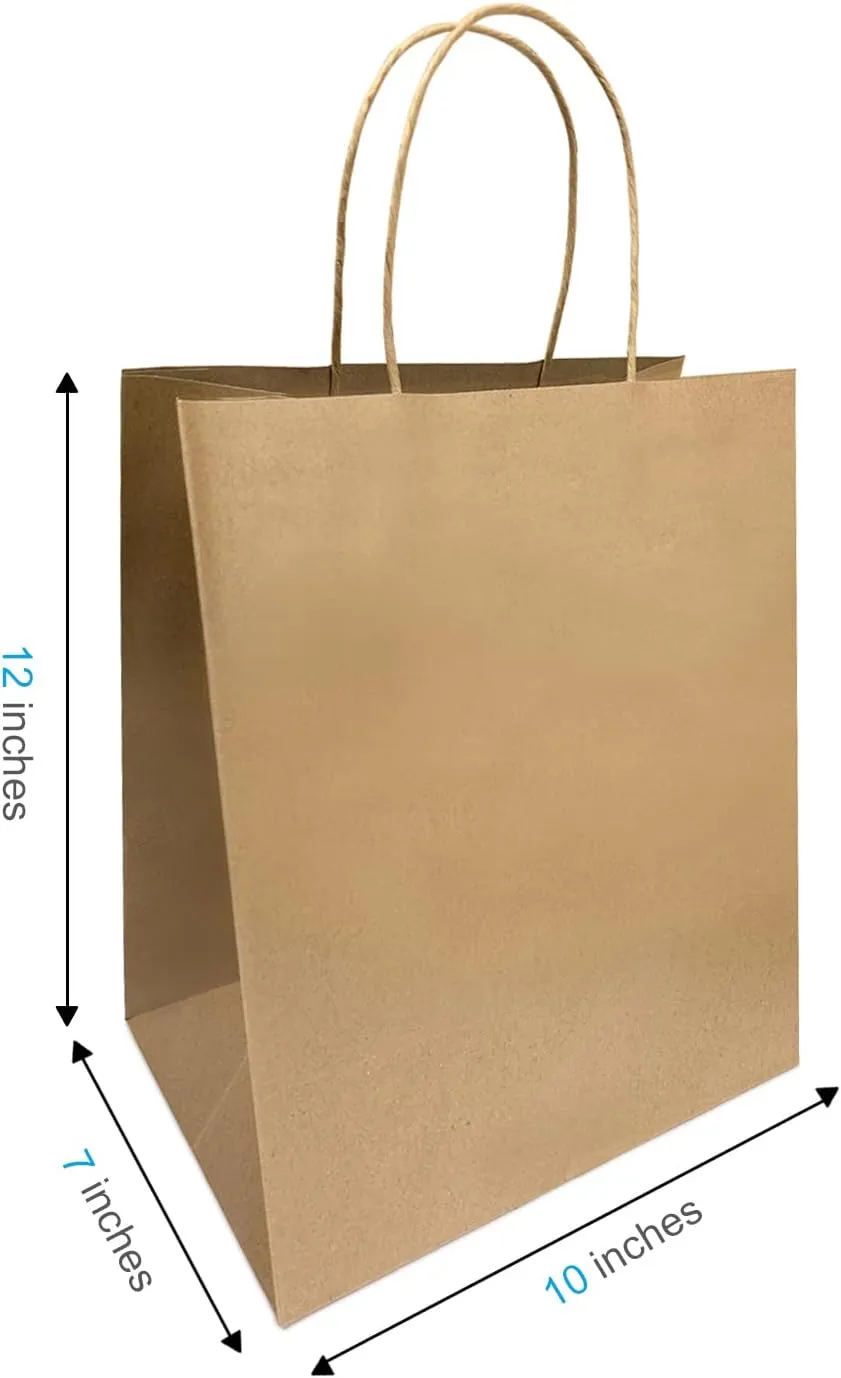 1072B Kraft Paper Bags - 250 Count, 10x6.75x12 Inches, Reusable, Eco-friendly & Sustainable for Wedding, Gift, Food, Shopping, Grocery, Storage, Lunch & Takeaway Bags