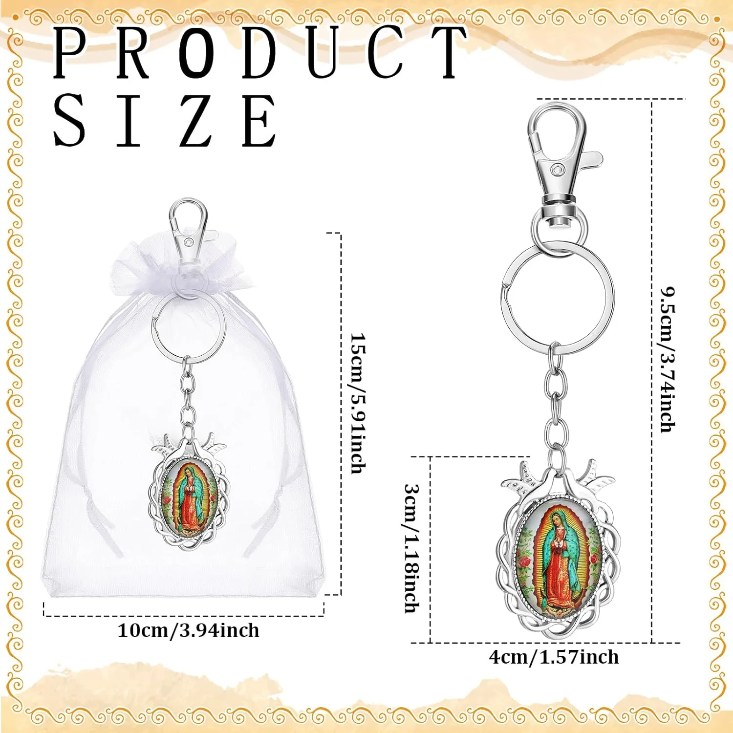 12 Pcs Our Lady of Guadalupe Keychains Baptism Favors for Guests First Communion Gift Virgen De Guadalupe Llaveros with Organza Gift Bags Religious Catholic Keychain Recuerdos De Bautizo Christening