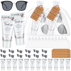 12 Sets Mini Sunscreen and Sunglasses Bulk for Wedding Party Spf30 Water Resistant Sunscreen Lotion Bulk 1oz Travel Size for Thank You Gifts Wedding Party Supplies (Floral)