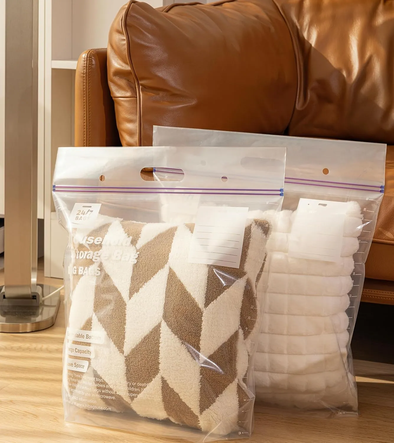 12 X-Large Plastic Storage Bags, 5 Gallons, Zero BPA, Double Zipper Seal, 3 Mils Thick, Double Layer Carry Handle, 18"x17"x7", Moving, Seasonal, Travel