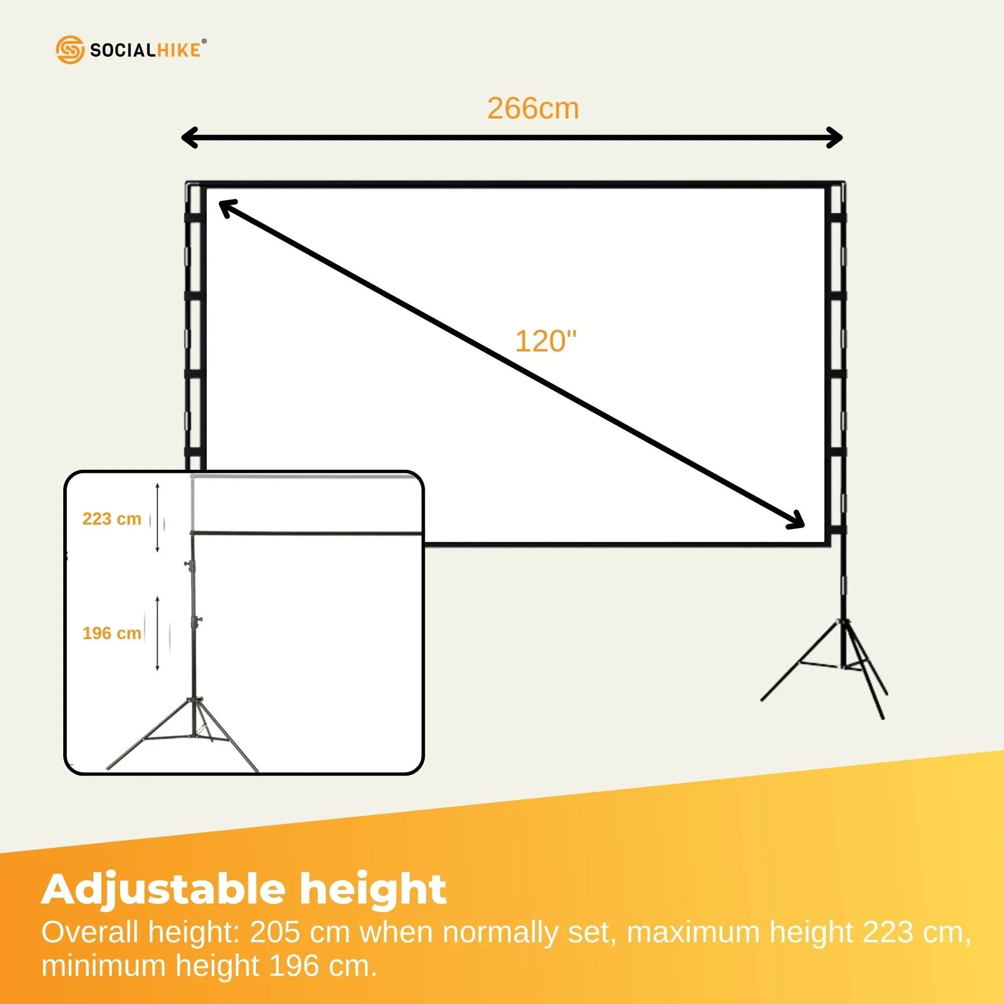 120” Portable Movie Projector Screen - Outdoor Indoor 16:9 4K Tripod Stand Case