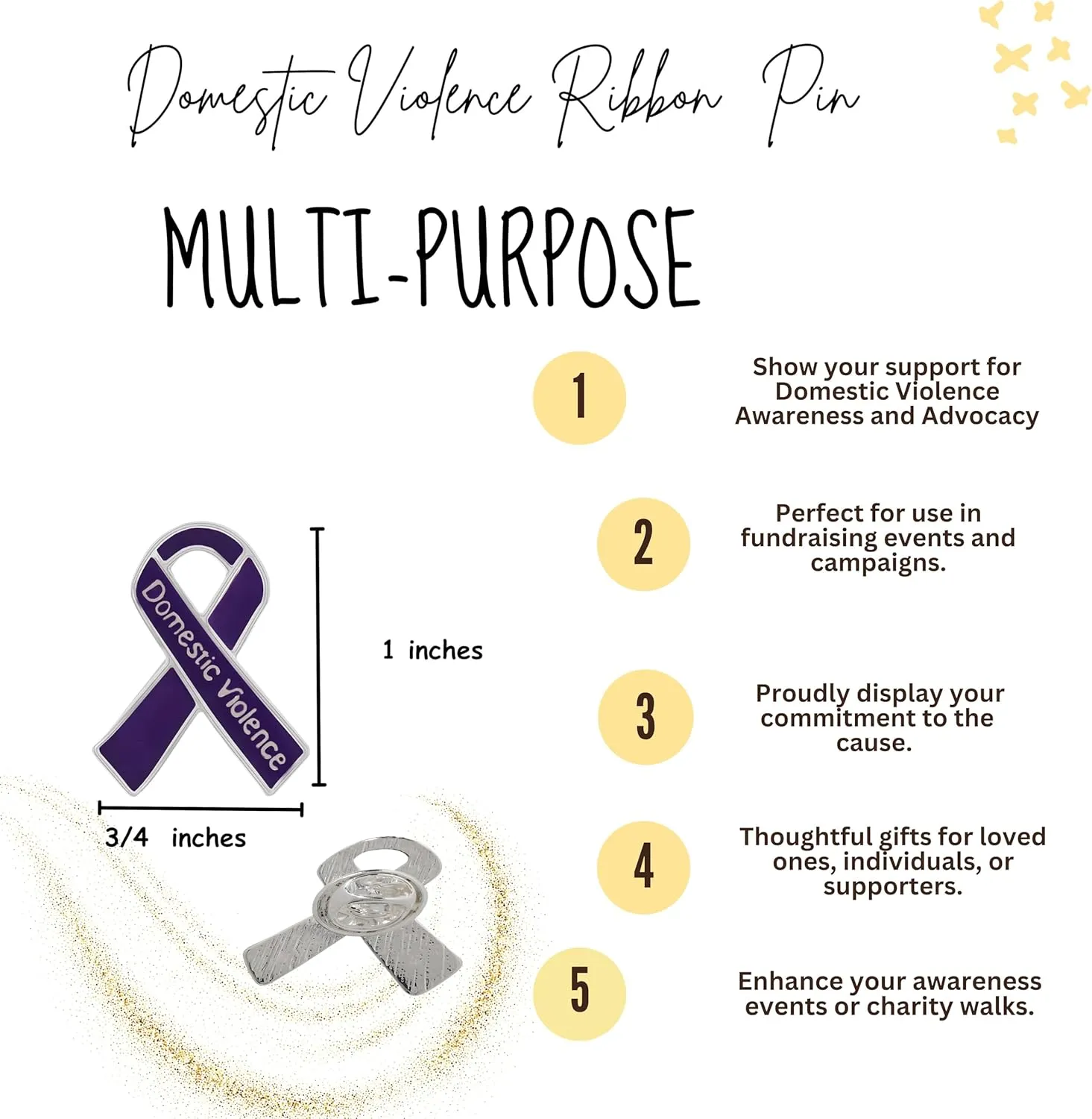 1/2/5/10/25pcs Domestic Violence Ribbon Awareness Pin - Purple Ribbon Shaped Pin for Domestic Violence Prevention