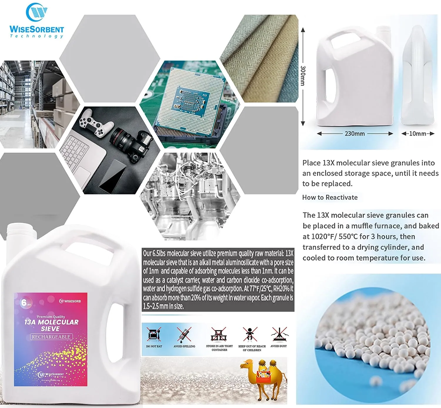 13X Molecular Sieve Desiccant Beads, 6 LBS Reusable Dessicant Dehumidifiers Desiccant Moisture Absorber