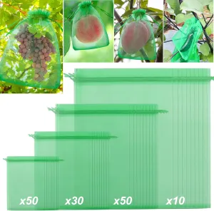 140 PCS Fruit Protection Bags, Fruit Netting Bags, Fruit Cover Mesh Bag with Drawstring, Garden Netting Bag for Father's Day, Mosquito Bug Insect Bird Net Barrier Bag for Vegetable Plant Flower(Green)
