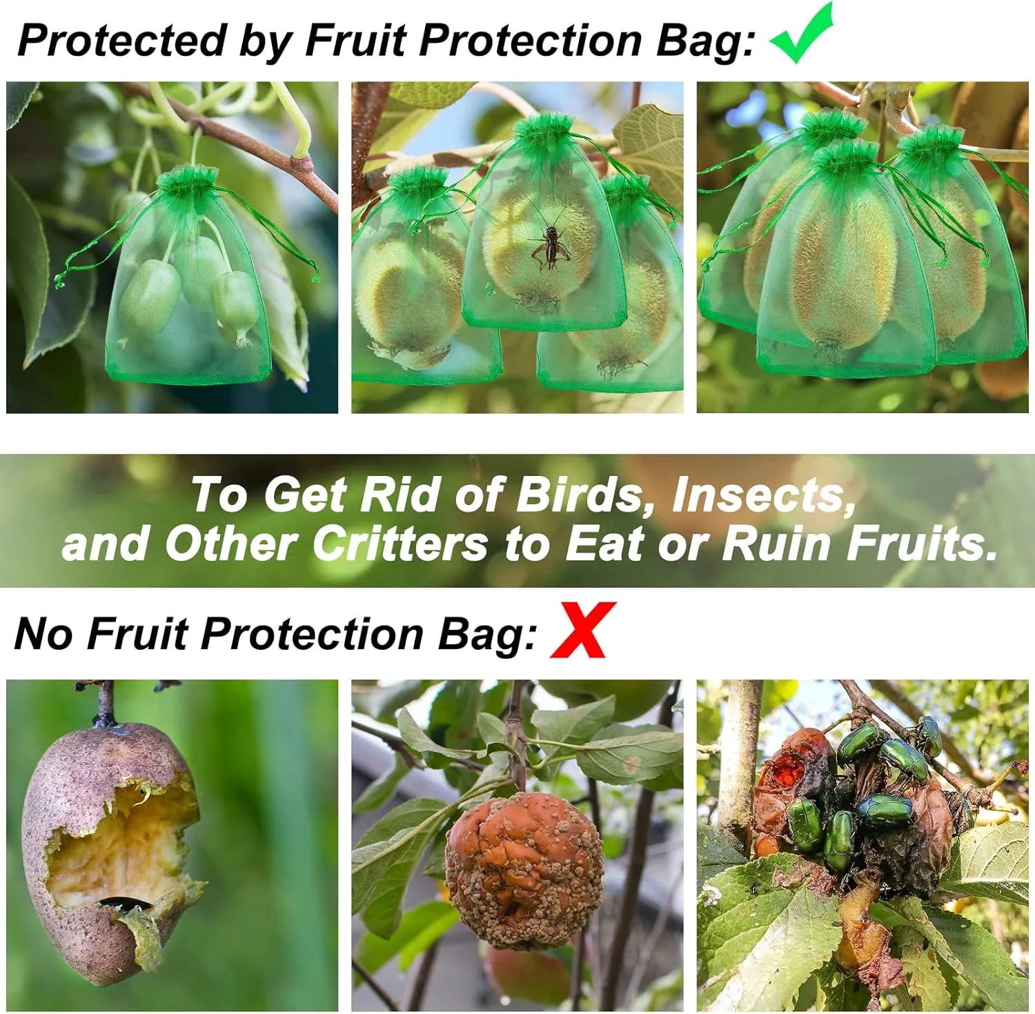 140 PCS Fruit Protection Bags, Fruit Netting Bags, Fruit Cover Mesh Bag with Drawstring, Garden Netting Bag for Father's Day, Mosquito Bug Insect Bird Net Barrier Bag for Vegetable Plant Flower(Green)