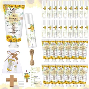 144 Pcs Christian Lip Balm Hand Cream Set Biblical Party Favors, Include 36 Bible Lip Balm and Sunflower Moisturizing Hand Cream 36 Bags and Cards and Ropes for Women Men Accessories Gifts