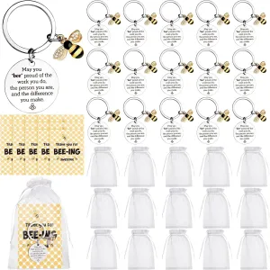 15 Sets Bee Employee Appreciation Gifts Inspirational Bee Keychain Thank You Keychain Bulk New Job Gifts Leaving Giftswith Thank You Card Organza Bag for Women Men Teacher Staff