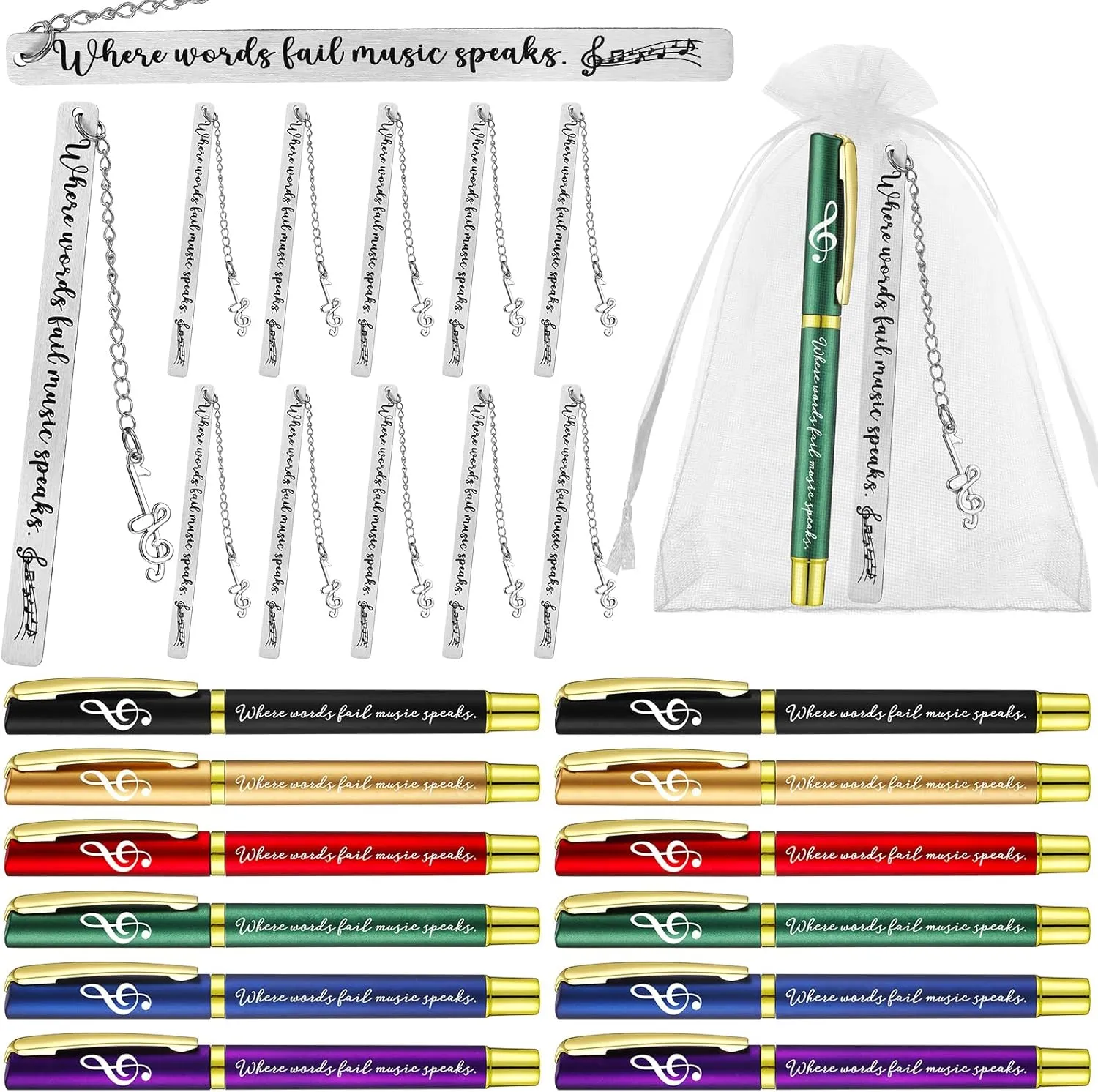 15 Sets Graduation Gifts for Students Music Gifts Musical Ballpoint Pens Inspirational Metal Bookmarks with Bags Bulk for Graduation Musician Lover Teacher