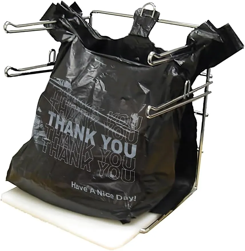 1/6 Size Thank You T-Shirt Bags - Recyclable Plastic - Black Thank You Bags (Pack of 350), Ask Wholesale