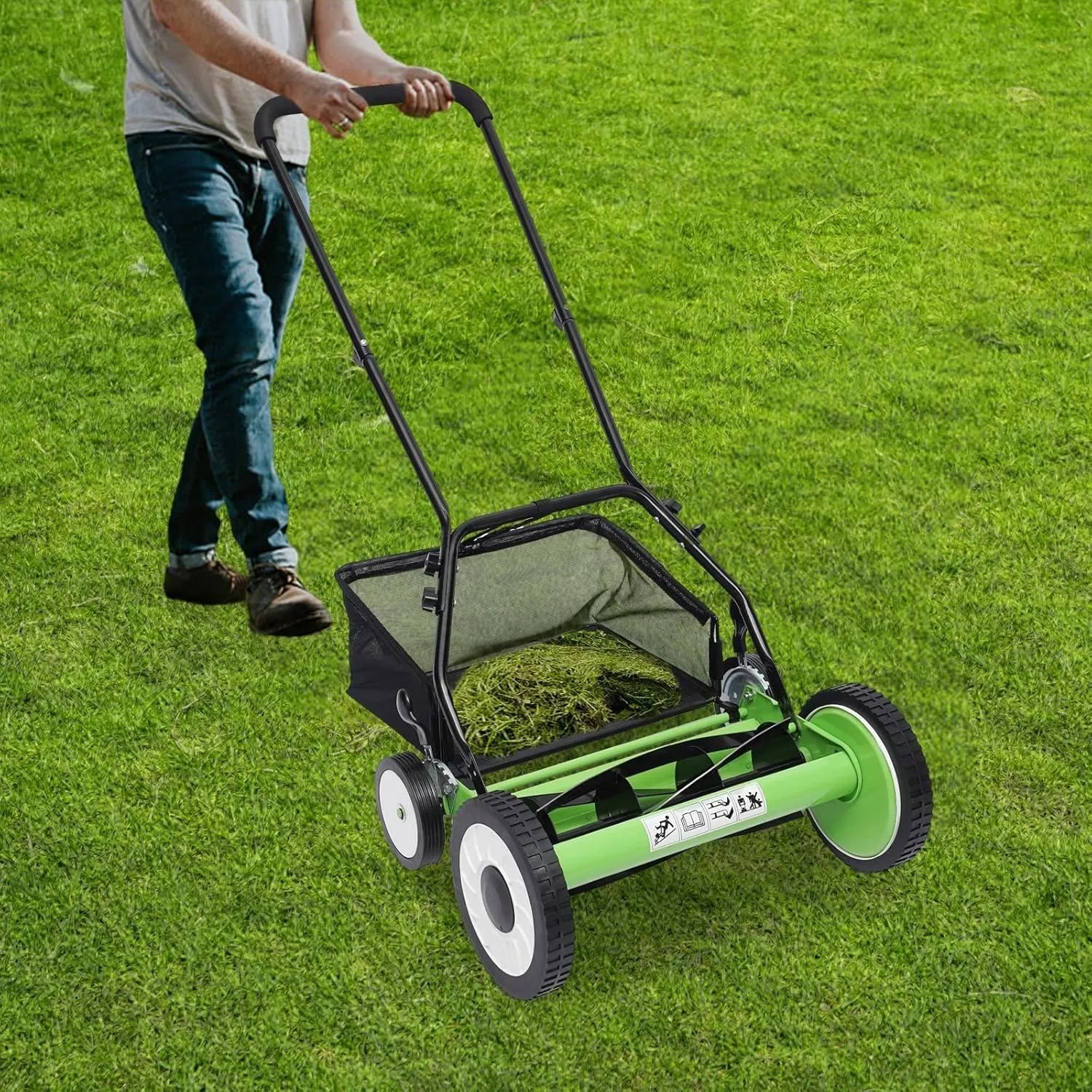 16in Manual Push Reel Lawn Mower Push Lawn Sweeper with Collection Bag, 5 Bladesfor Lawn Soil Garden Yard, Lawns, Parks, Golf Courses, Sidewalks, Driveways
