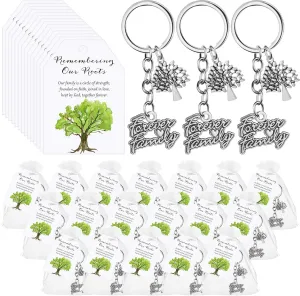 18 Sets Family Reunion Party Favors for Guests Forever Tree Keychains Bulk Gift Cards Bags for Souvenirs