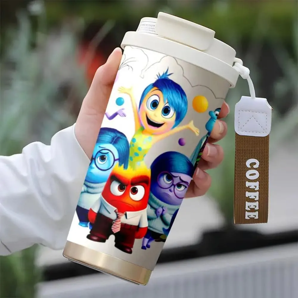 18Oz Inside Mug Out Stainless Steel Insulated Travel Mug with Lid - Sadness, Anger, Fear, Disgust Characters Design - Ideal for Hot & Cold Beverages, Office Use, Hand Wash Only