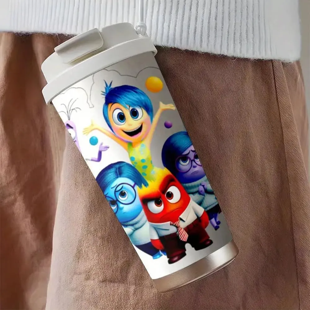 18Oz Inside Mug Out Stainless Steel Insulated Travel Mug with Lid - Sadness, Anger, Fear, Disgust Characters Design - Ideal for Hot & Cold Beverages, Office Use, Hand Wash Only