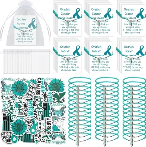 190 Pcs Sexual Ovarian Cancer Awareness Products Set Include 30 Ovarian Cancer Awareness Bracelets 30 Cards 30 Bags 100 Stickers Awareness Accessories for Event Charity Awareness and Prevention