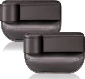 2 Pack Leather Car Seat Gap Filler Organizer, Universal Seam Filler With Cup Holder Bag, Adjustable for Phones, Keys (Brown)