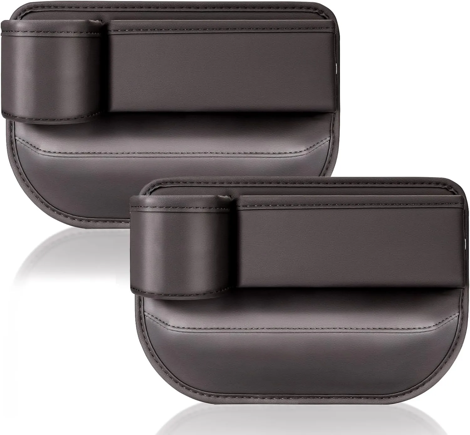 2 Pack Leather Car Seat Gap Filler Organizer, Universal Seam Filler With Cup Holder Bag, Adjustable for Phones, Keys (Brown)