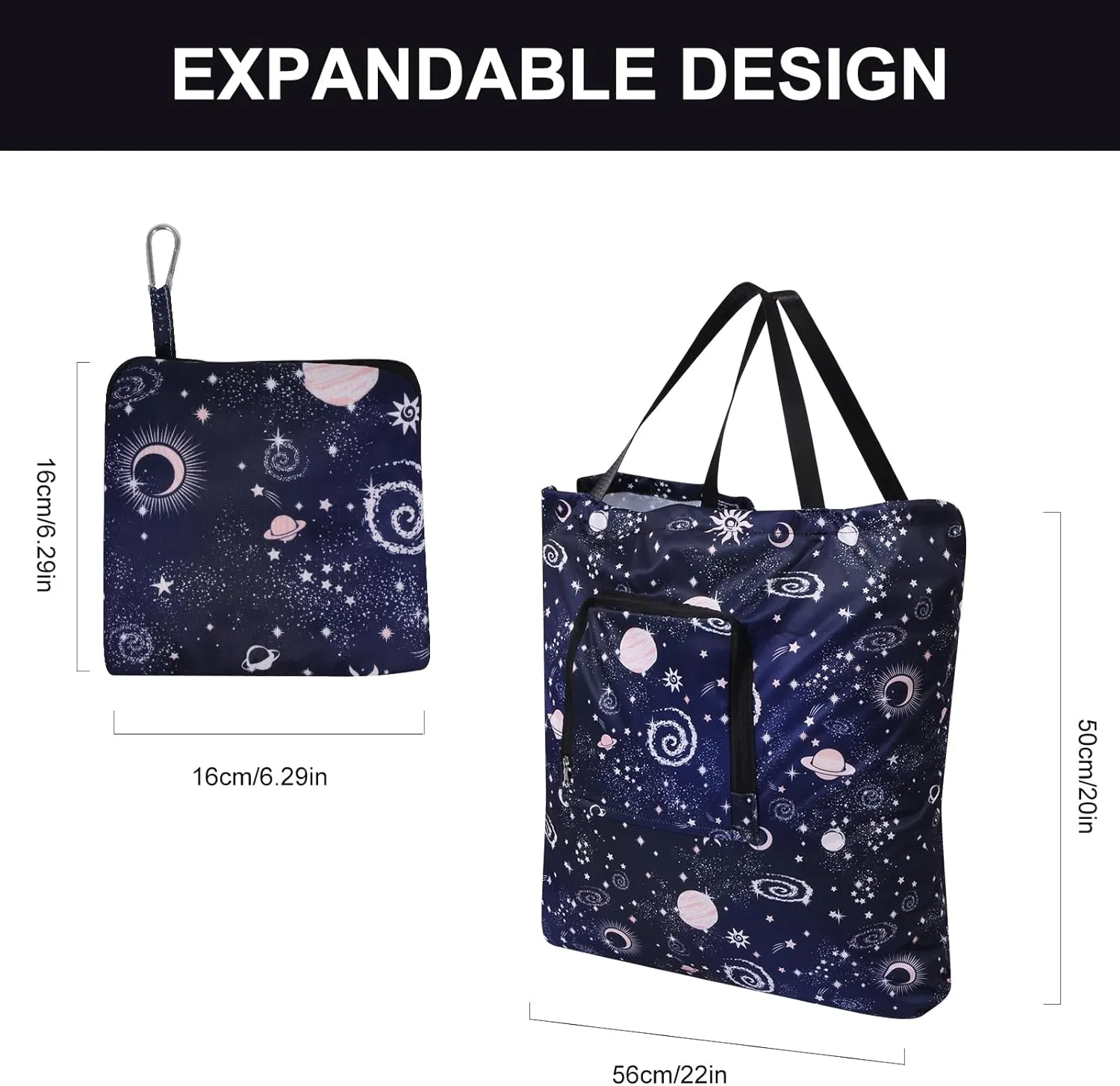 2 Pack Travel Laundry Bag with Handle and Drawstring, Expandable Foldable Dirty Clothes Bags with Hook and Zipper, Lightweight Waterproof Laundry Hamper Liner for Travel, Home, College Dorm,