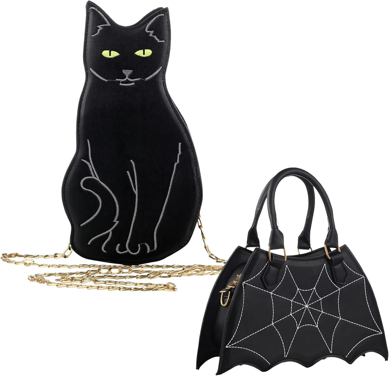 2 Pcs Halloween Purse Bat Spider Web Crossbody Handbag Black Cat Purse Crossbody Bags for Women