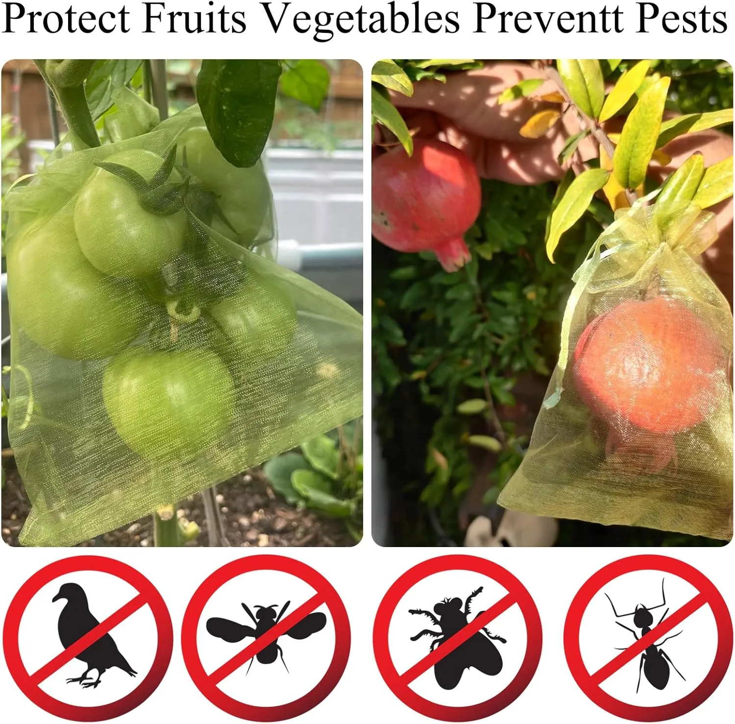200 PCS Fruit Protection Bags Mesh Bags Drawstring 4x6 inch Netting for Garden Protection Fruit Tree Netting Fruit Bags for Fruit Trees Garden Netting Pest Barrier