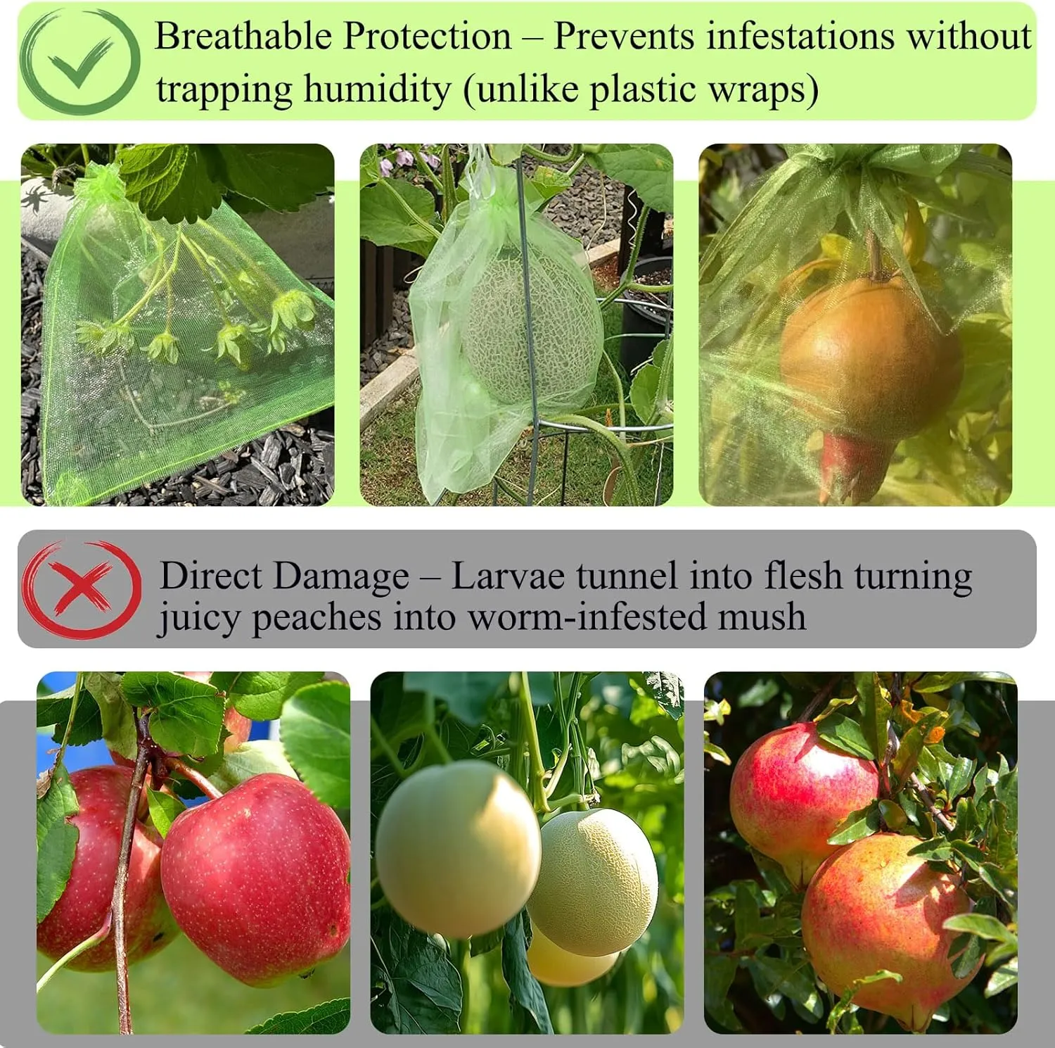 200 PCS Fruit Protection Bags Mesh Bags Drawstring 4x6 inch Netting for Garden Protection Fruit Tree Netting Fruit Bags for Fruit Trees Garden Netting Pest Barrier