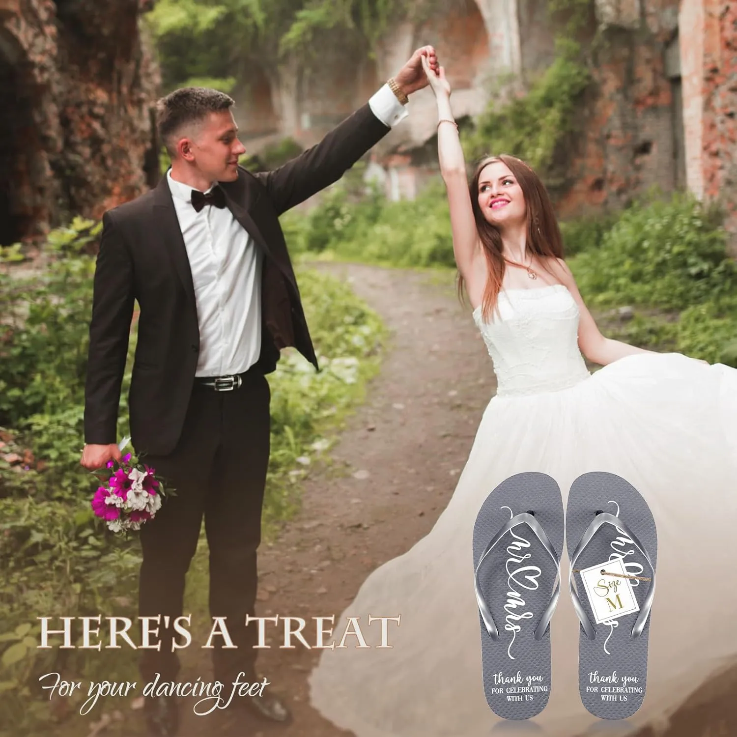 24 Pairs Wedding Flip Flops Bulk Slippers Flip Flops Women Wedding Sandals with Size Cards Drawstring Bags