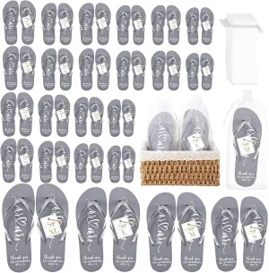 24 Pairs Wedding Flip Flops Bulk Slippers Flip Flops Women Wedding Sandals with Size Cards Drawstring Bags