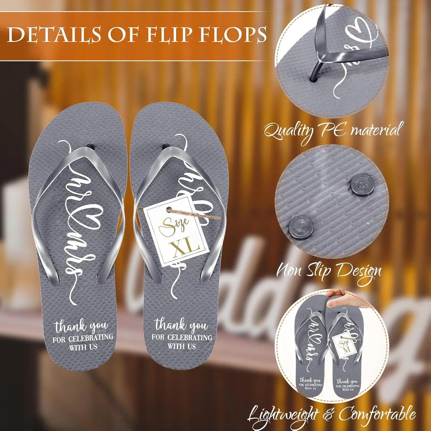 24 Pairs Wedding Flip Flops Bulk Slippers Flip Flops Women Wedding Sandals with Size Cards Drawstring Bags