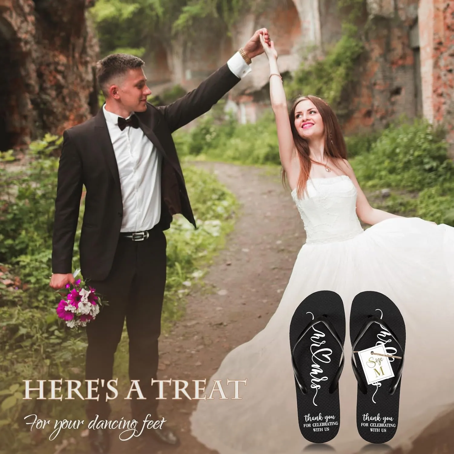 24 Pairs Wedding Flip Flops Bulk Slippers Flip Flops Women Wedding Sandals with Size Cards Drawstring Bags