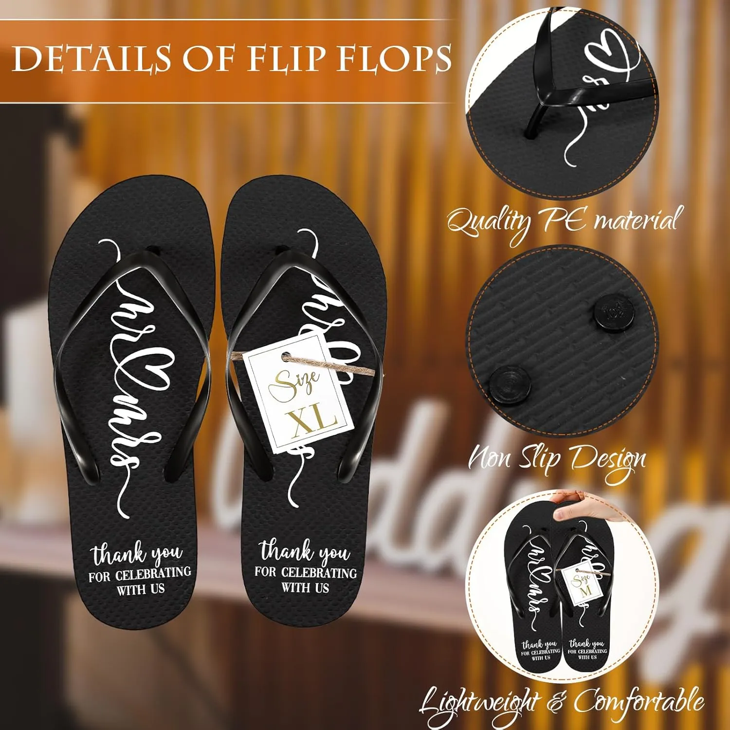 24 Pairs Wedding Flip Flops Bulk Slippers Flip Flops Women Wedding Sandals with Size Cards Drawstring Bags
