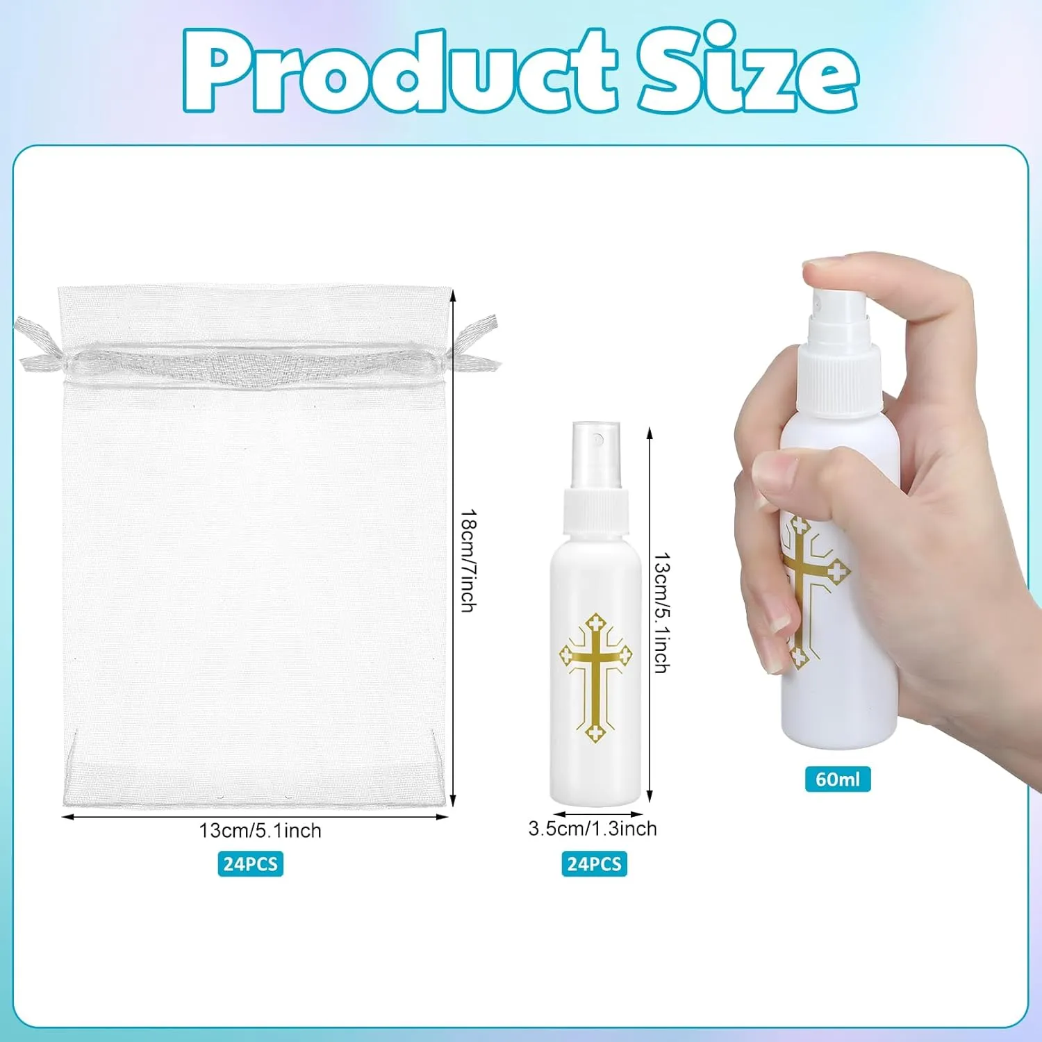 24 Pcs 2 oz Holy Water Bottles Catholic Bulk Plastic Holy Water Empty Containers with Organza Bags for Church Events Wedding Baptism Party Favors