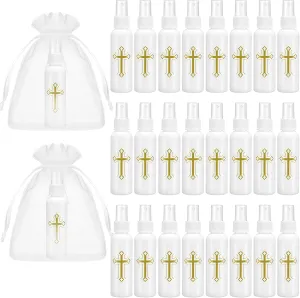 24 Pcs 2 oz Holy Water Bottles Catholic Bulk Plastic Holy Water Empty Containers with Organza Bags for Church Events Wedding Baptism Party Favors