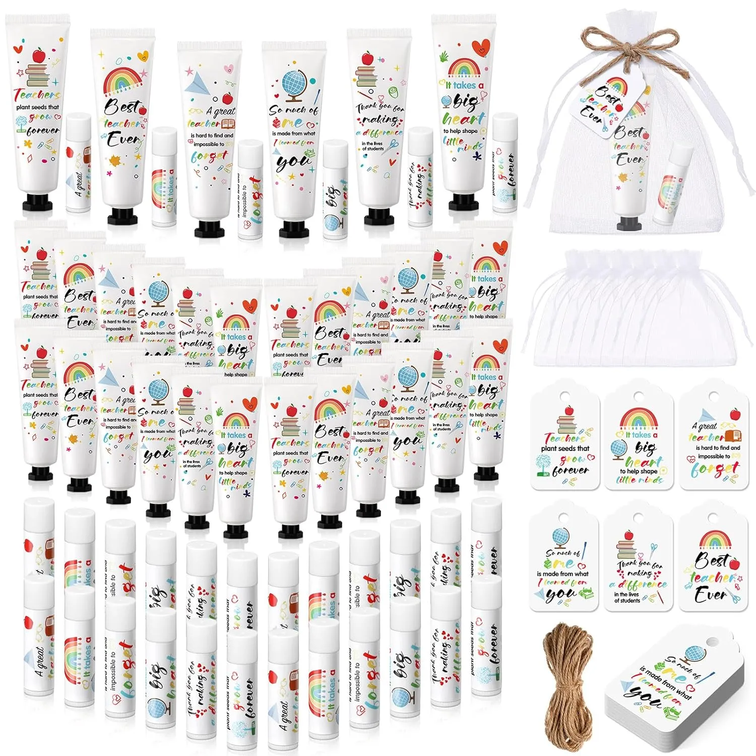 24 Set Appreciation Gifts Bulk Lip Balm Hand Cream Teacher Gift with Cards Organza Bags Travel Size Moisturizing Hand Lotion Thank You Gifts for Coworkers Teacher Employee Nurse