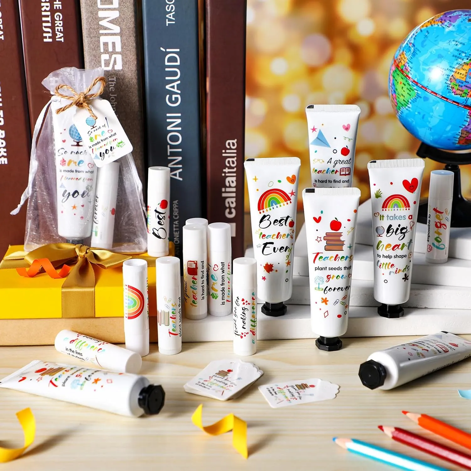 24 Set Appreciation Gifts Bulk Lip Balm Hand Cream Teacher Gift with Cards Organza Bags Travel Size Moisturizing Hand Lotion Thank You Gifts for Coworkers Teacher Employee Nurse