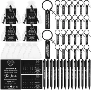 24 Set Fathers Day Gifts for Church Christian Gifts Bulk Bible Verse Pens Religious Cross Keychain Scripture Cards Organza Bags for Men Dad Father Family(Strip Keychain)