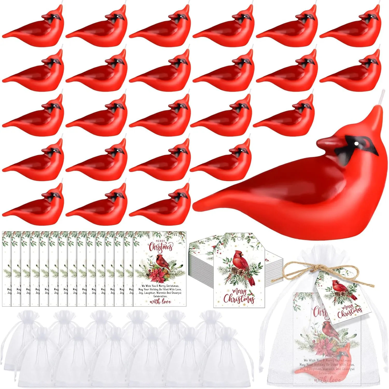 24 Sets Christmas Party Favors Soy Wax Candles with Organza Bag and Cards Bulk Portable Candle Party Favors Christmas Gifts for Guest Celebration Xmas Supplies Decor (Cardinal Bird)