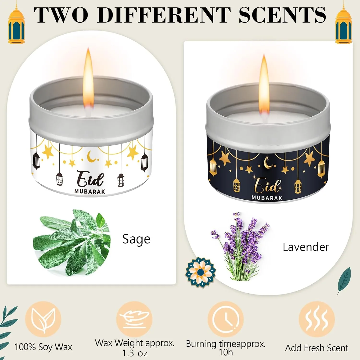 24 Sets Ramadan Gifts Ramadan Mubarak Scented Candle Eid Soy Wax Candles with Organza Bag and Cards Bulk Islamic Allah Arabic Favors for Home Eid Holiday Celebrations Decor (Simple)