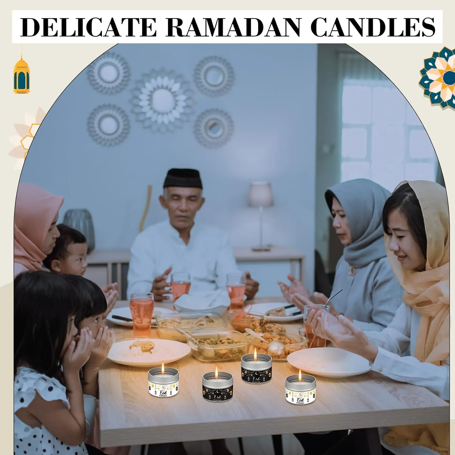 24 Sets Ramadan Gifts Ramadan Mubarak Scented Candle Eid Soy Wax Candles with Organza Bag and Cards Bulk Islamic Allah Arabic Favors for Home Eid Holiday Celebrations Decor (Simple)